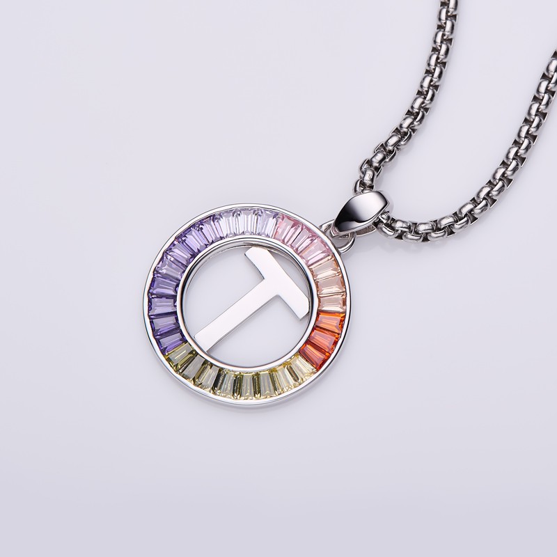 Initial Letter A-Z Necklace 24“ Chain CZ Cubic Zirconia Stone 925 Silver Pendant