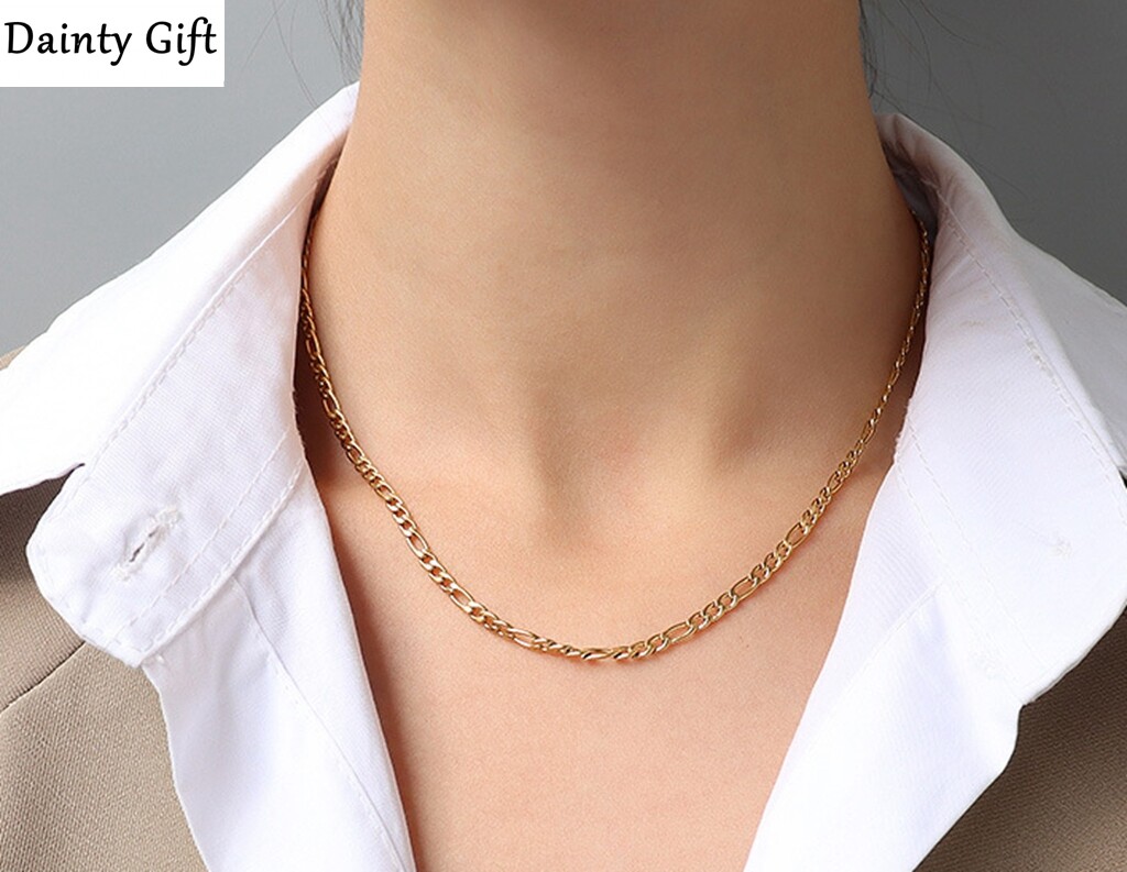 DAINTY Women Girl Titanium Stainless Steel 2.8 mm Figaro Chain necklace 16-18″