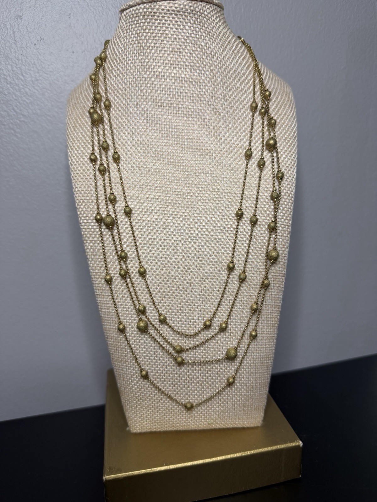 Vintage Gold Tone Multi Strand Layered Beaded Station Chain Adjustable Lobste