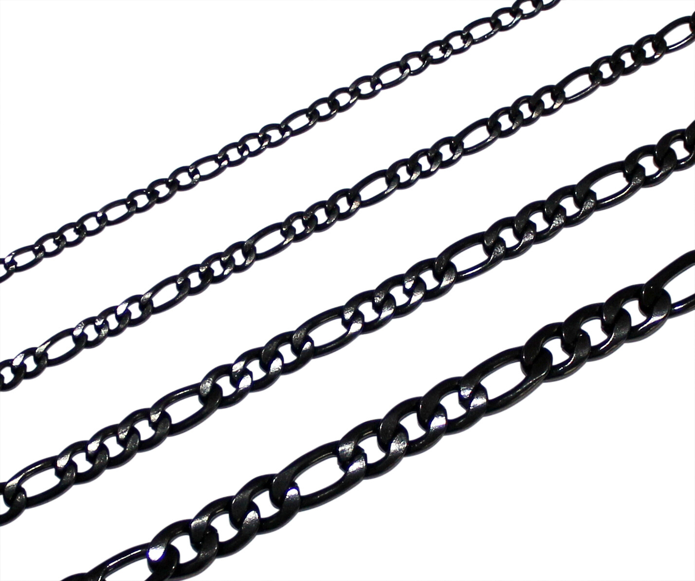 Black Plated Stainless Steel Figaro 7″- 30″ Men Women Necklace 3/4/5/7mm