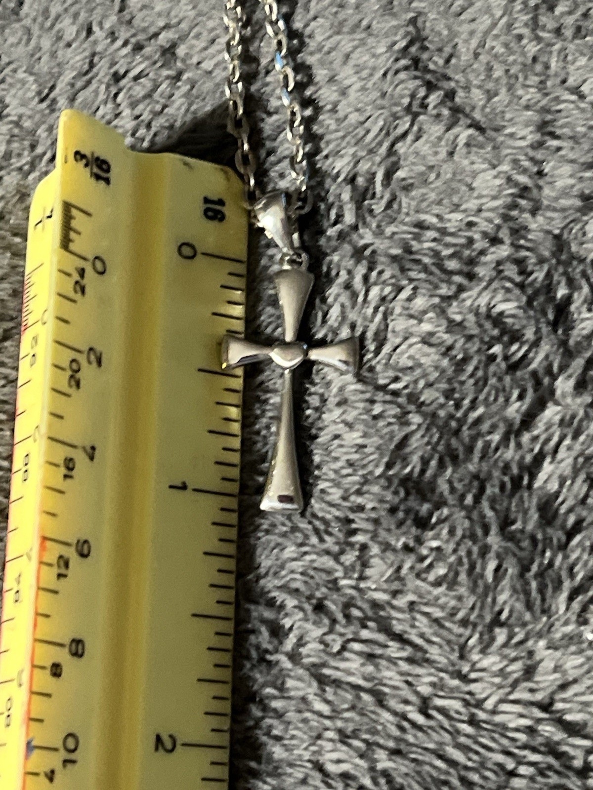 VTG 1″ Cross w Heart Silver Tone Stainless Steel Pendant 19″ Necklace Gift