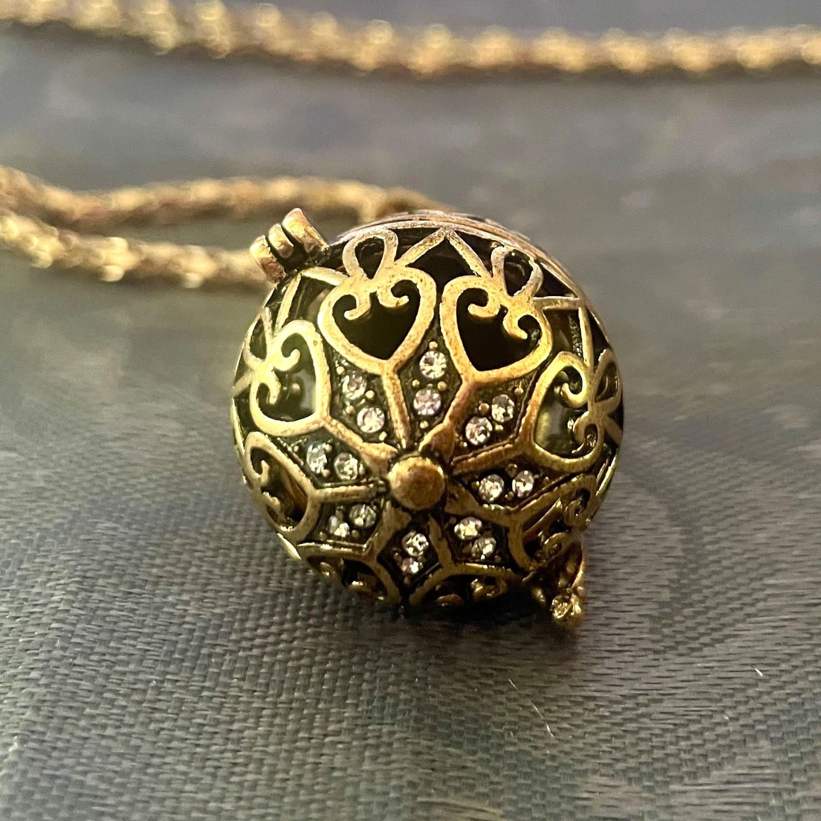Bottle Locket Necklace Scent Diffuser, Antique Finish, Rhinestones 1⅛ x 2 beawen