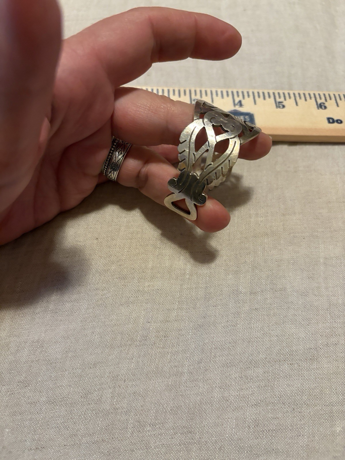 Silver Tone Wide Open Cuff Bracelet Openwork Cutout Scroll Adjustable No Stone