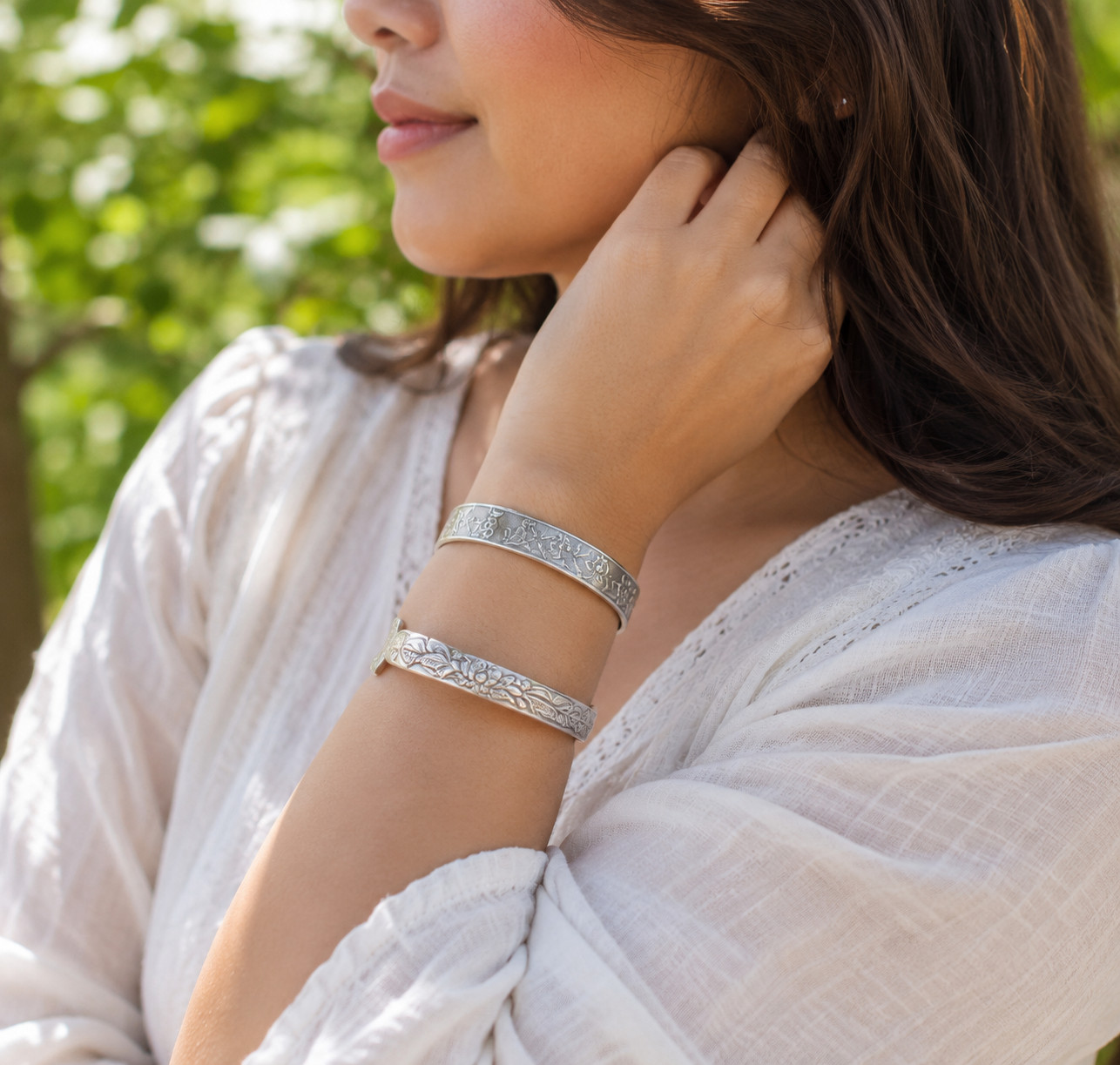 Tibetan Silver Open Cuff Bangle Bracelet Set Engraved Boho Women 10 pc