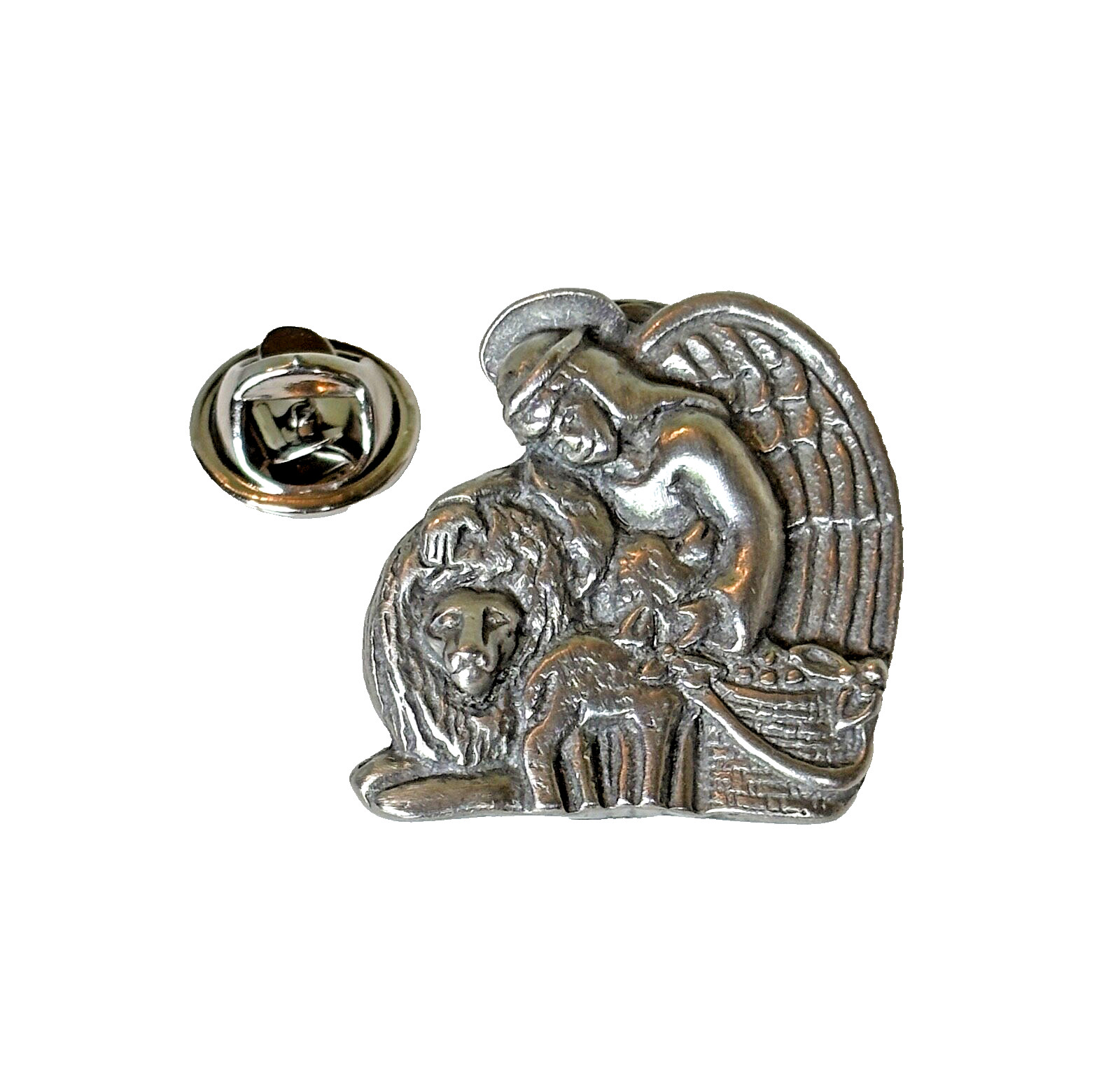 Longaberger Peace Angel Fine Pewter Pin Brooch Lion Lamb Country Cottage 1″ NWT