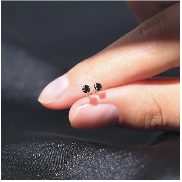 GENUINE SOLID 925 STERLING SILVER CZ STUD EARRINGS 2mm TINY WOMEN GIRL