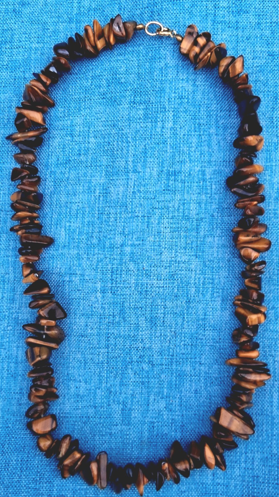 Tiger’s Eye Brown Chip Bead Necklace Gemstone 16 1/2″ Beaded Spring Ring Clasp