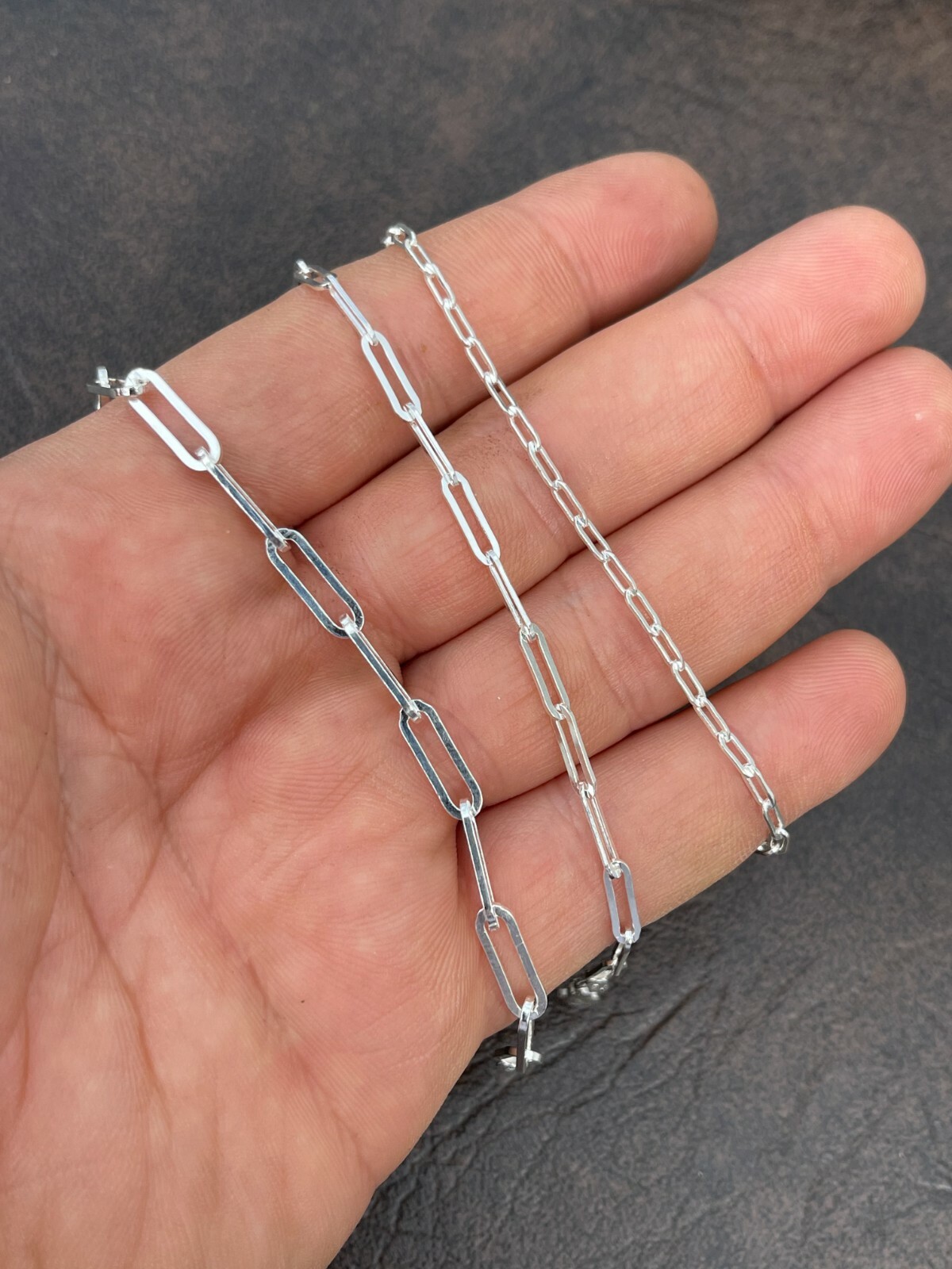 Real Solid Sterling Silver Paperclip Rolo Paper Clip Bracelet 2.5mm-4mm 6-8″