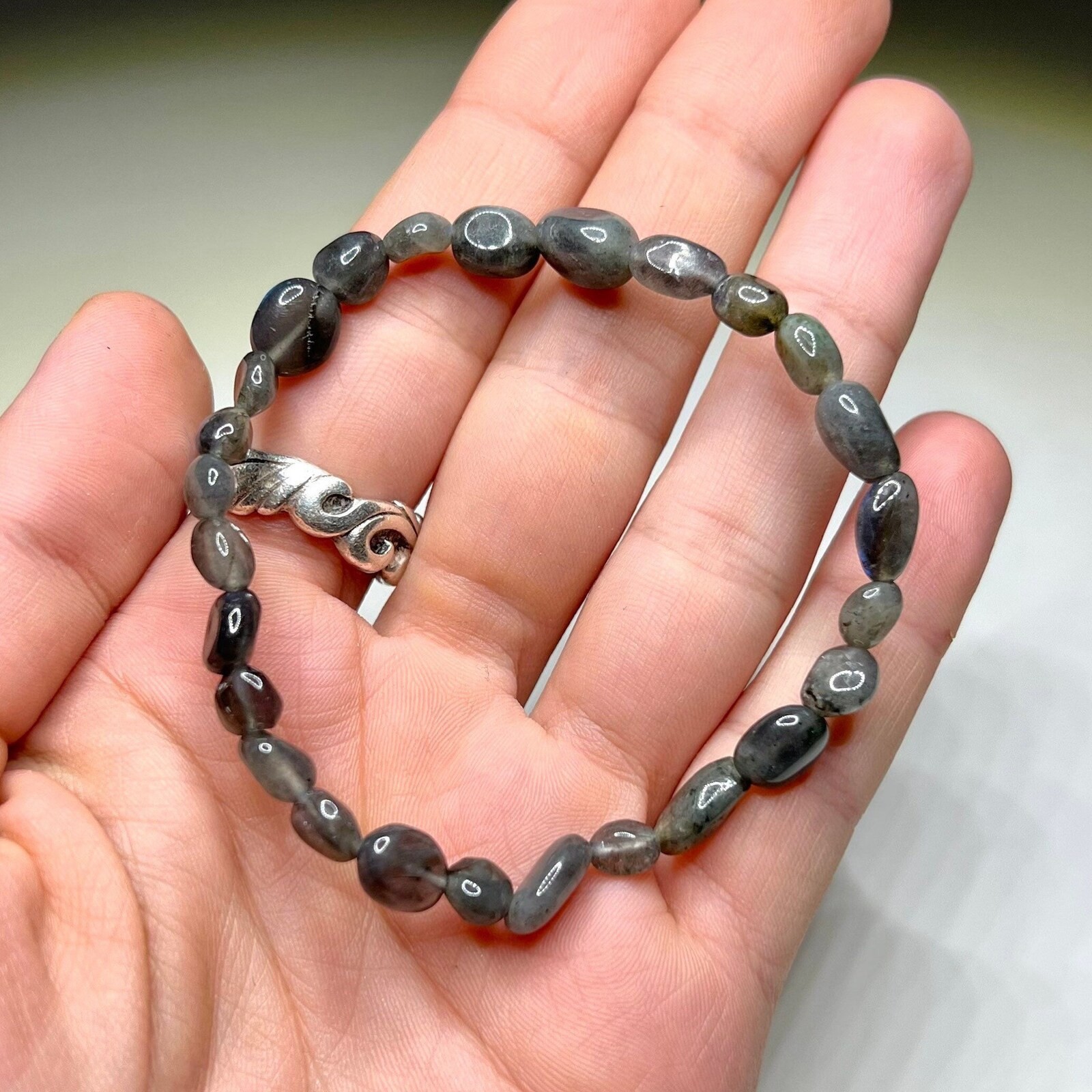 Labradorite Crystal Bracelet: Tumbled Gemstone Stretch Bracelet