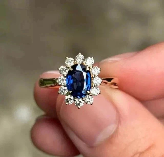 2Ct Oval Cut Simulated Blue Sapphire Halo Wedding Ring In 14k Yellow Gold Plated