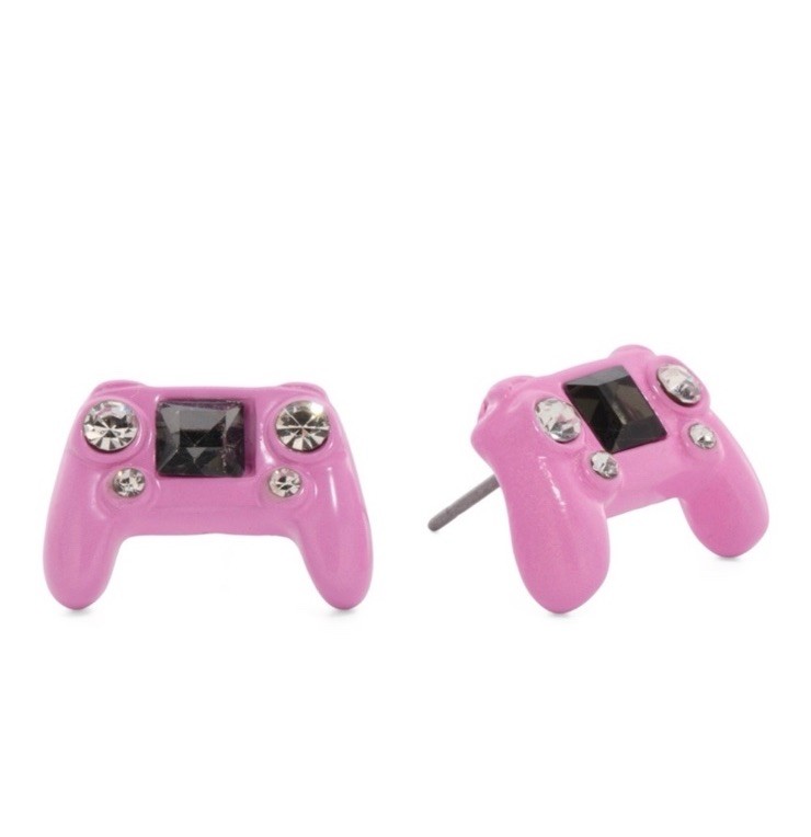BETSEY JOHNSON Pink Game Controller Stud Earrings Gamer Girl Rhinestone In Box