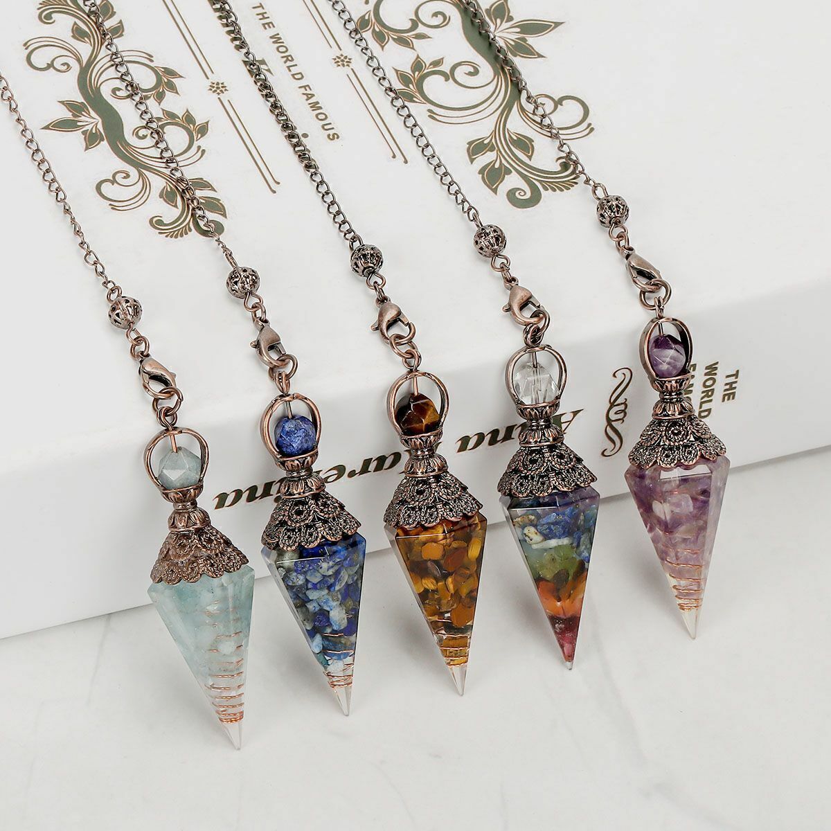 Quartz Natural Crystal Pendulum Healing Chips Stone Reiki Chakra Chain Pendant