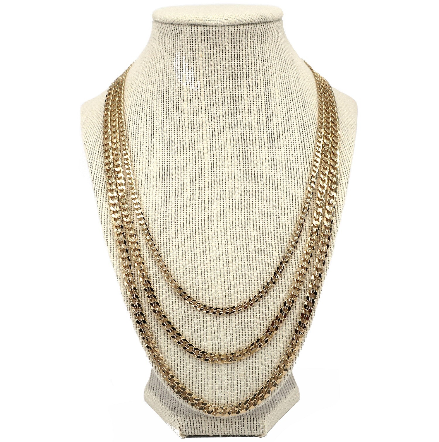 Men’s Concave Cuban link Chain Necklace 4mm 5mm 6mm Italian 14k Gold Plated