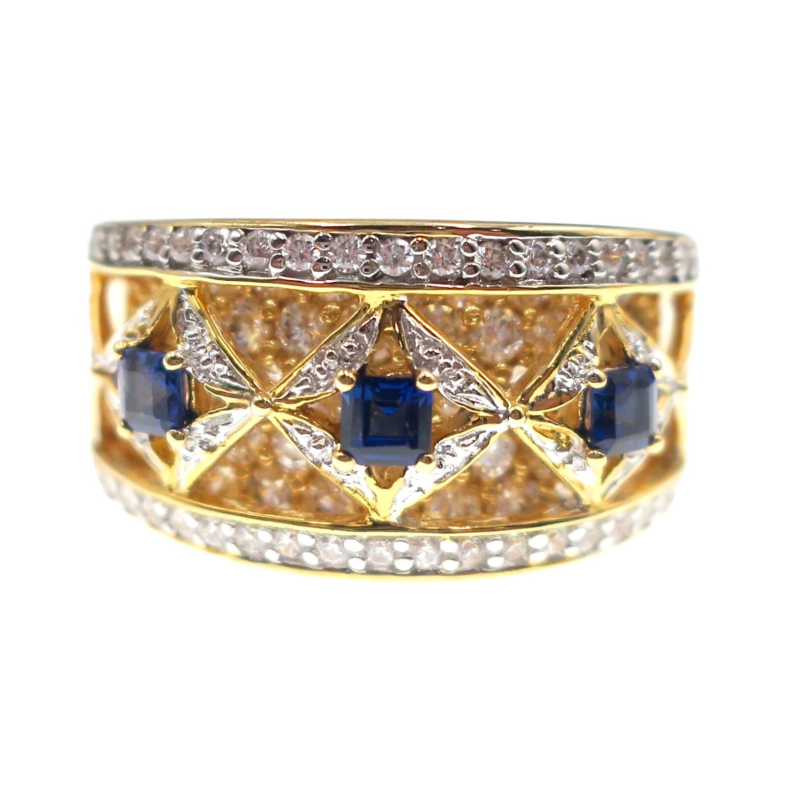 Gold over Sterling Silver Blue and White CZ Band Ring Size 8.75
