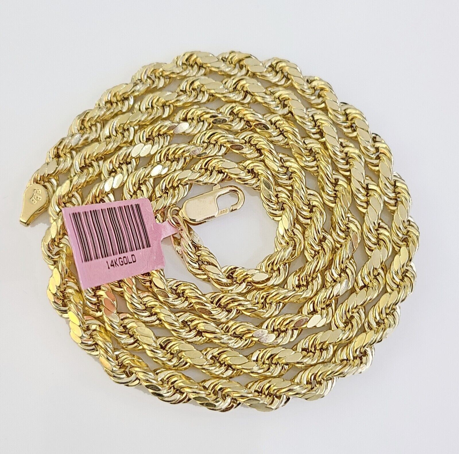 14K Yellow Gold 4mm Rope Chain 22 inch Diamond cut necklace Free Shipping