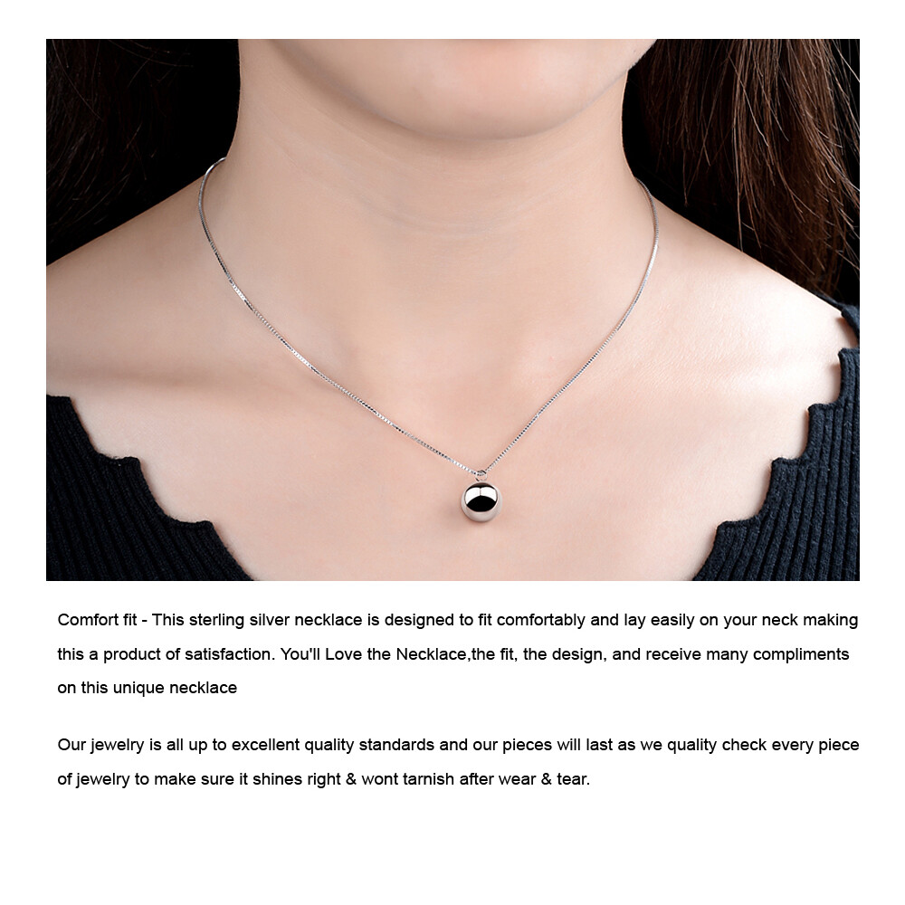 925 Sterling Silver Strong Box Chain Necklace Ball Bead Pendant for Women Girl
