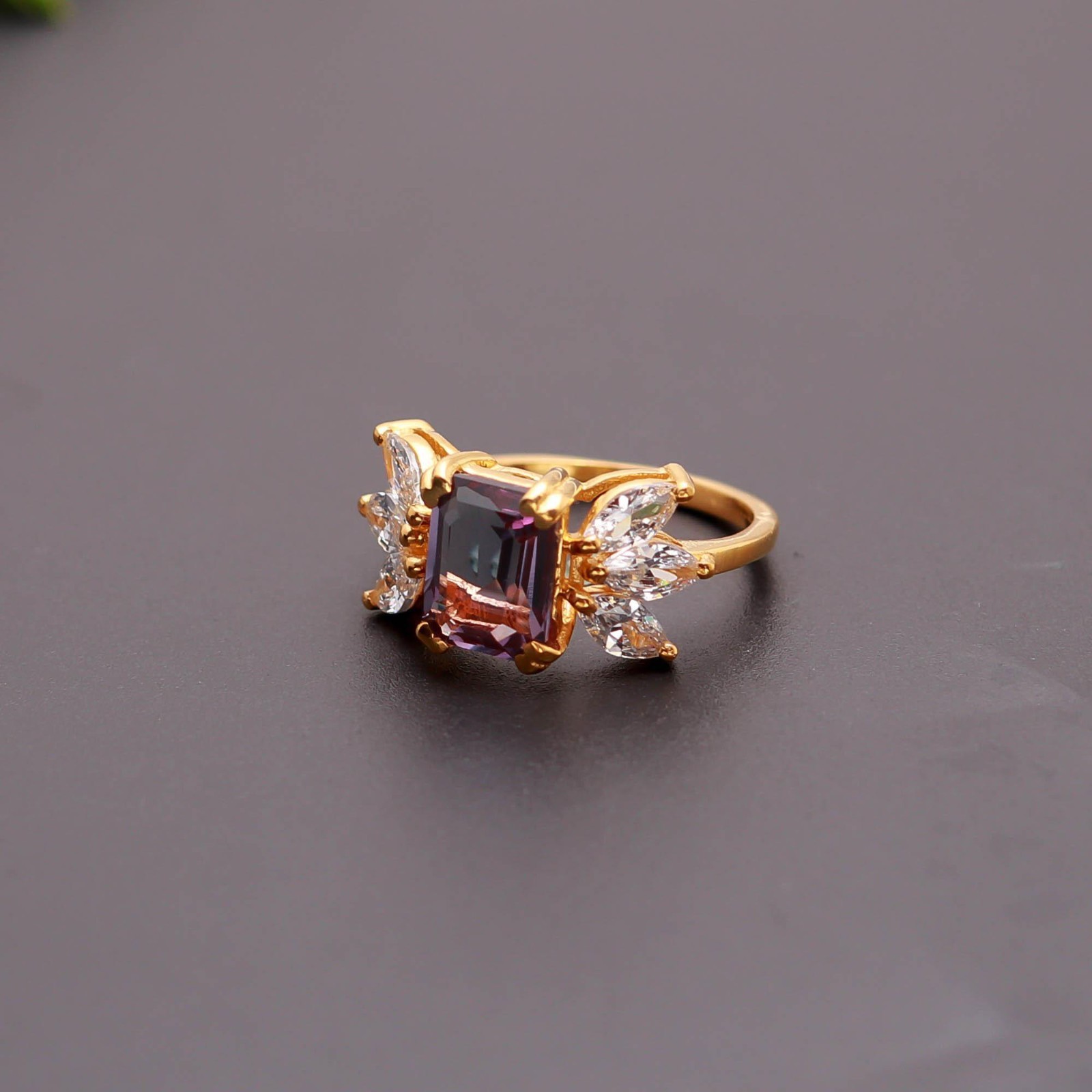 Color Changing Alexandrite Octagon Ring 925 Sterling Silver Gold Plated Jewelry