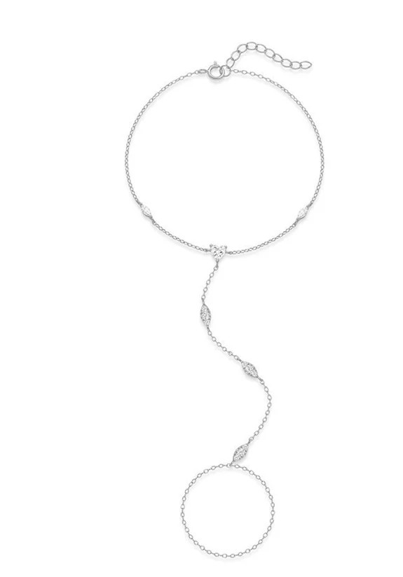 Sterling Silver Hand Chain Bracelet Heart Star Simulated Zirconia Jewelry