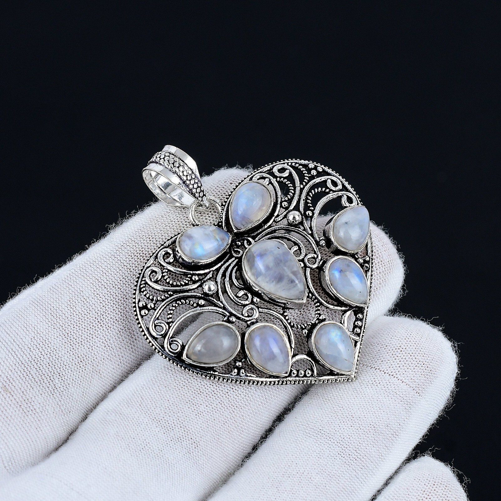 Rainbow Moonstone Natural Gemstone Handmade 925 Sterling Silver Pendant For Gift
