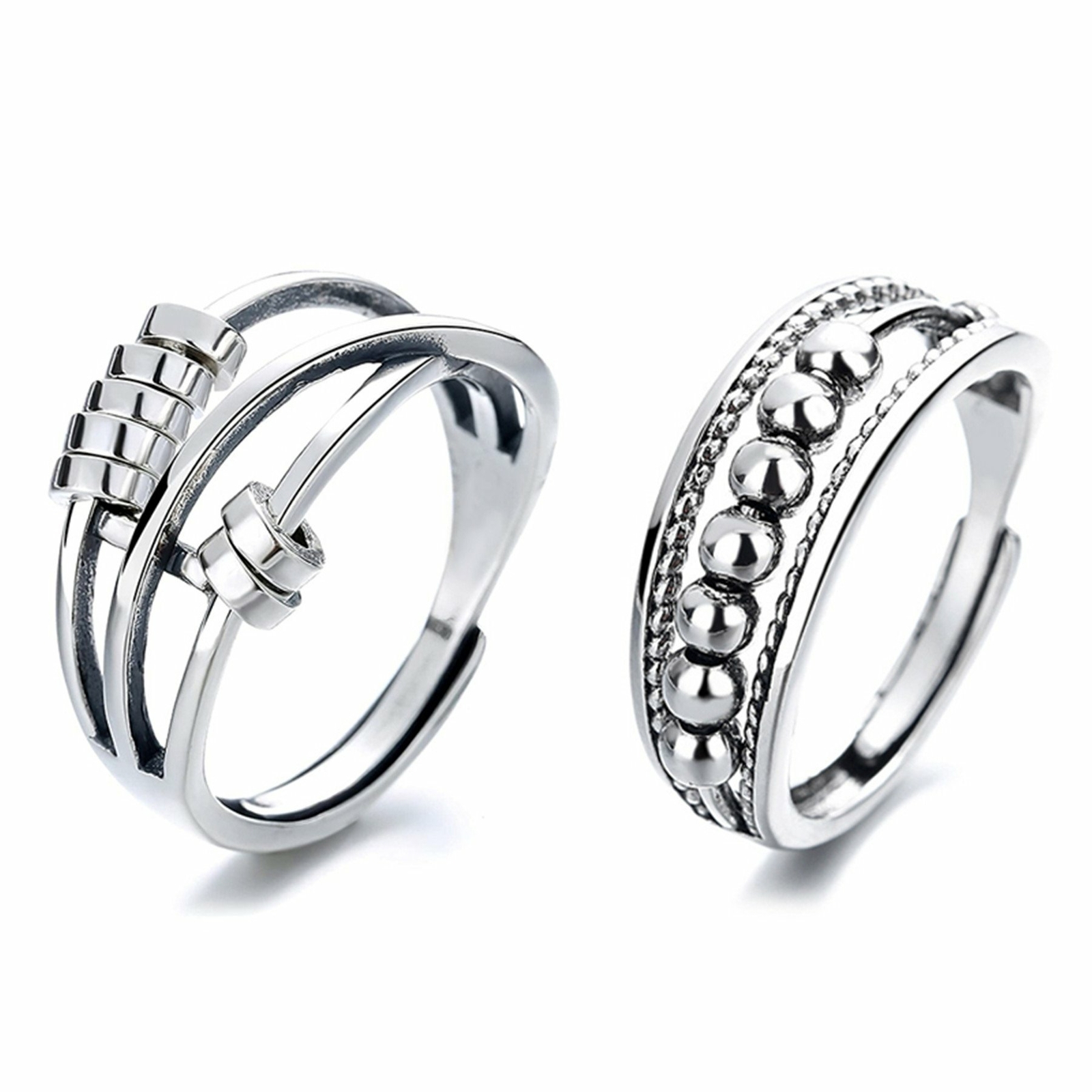 2pcs Womens Fashion Anti Anxiety Rotatable Beads Adjustable Spinner Ring Gift