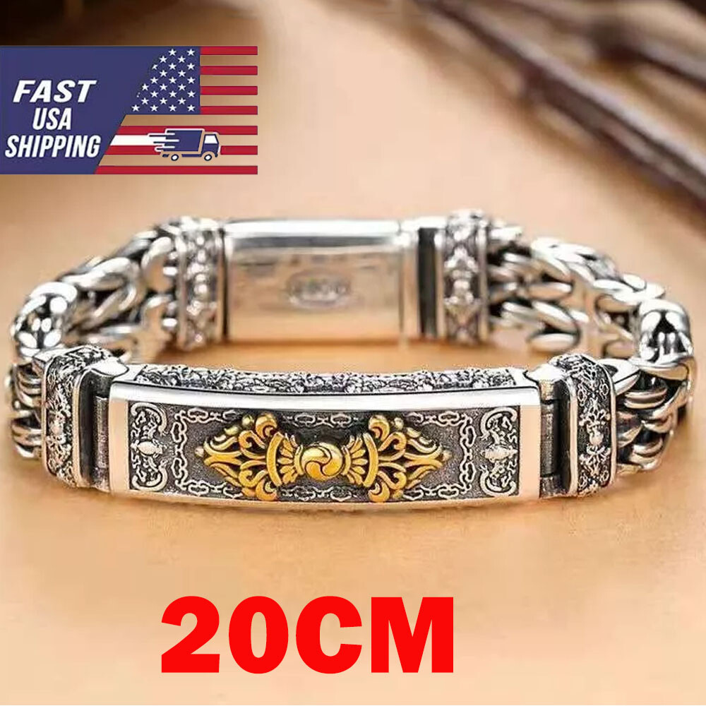 20cm 925 Silver Sterling Bangle Bracelet Chain Vintage Men’s Jewelry Gift NEW
