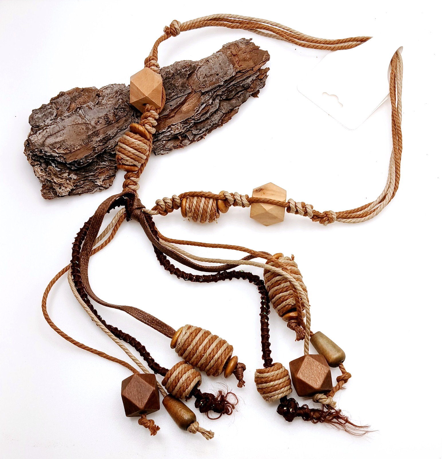 Chunky Wood Bead & Cord 21 in. Necklace -w- 8 in. Dangle Accents … #234