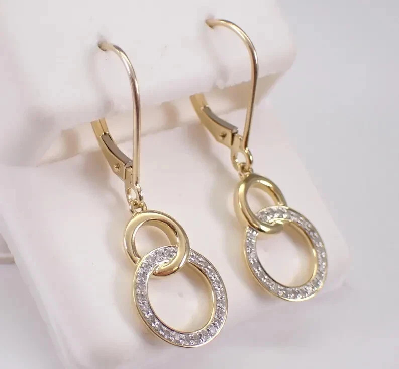 Women Drop Dangle Earring 14K Yellow Gold Finish Round Cut Simulated Diamond