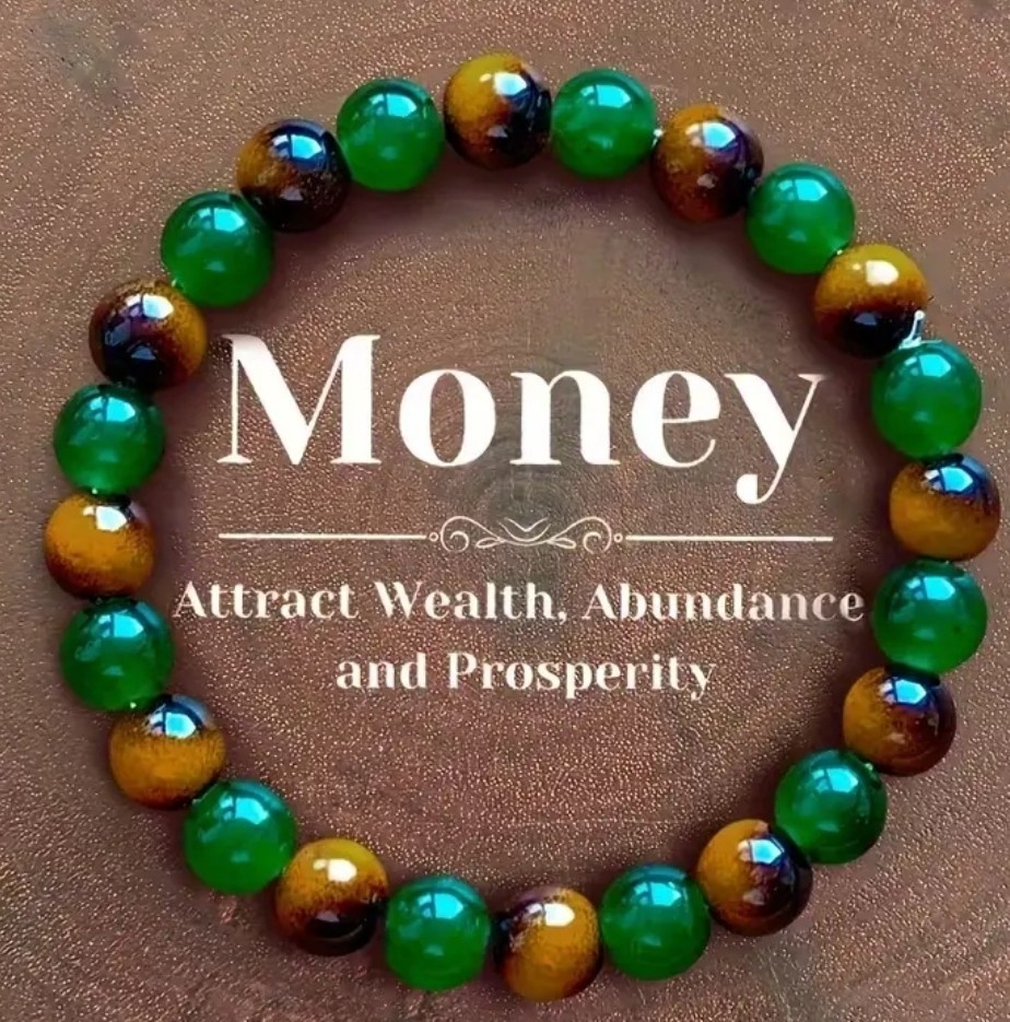 Money Bracelet Tiger Eye Green Crystal Attract Wealth Luck Free Ship US Seller