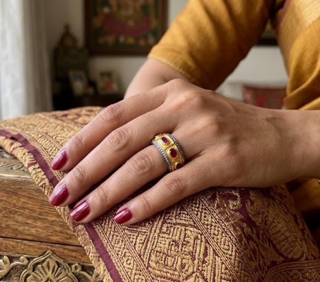 Handmade Ruby Gemstone Band: Rose Cut Diamond, 925 Sterling Silver Ring