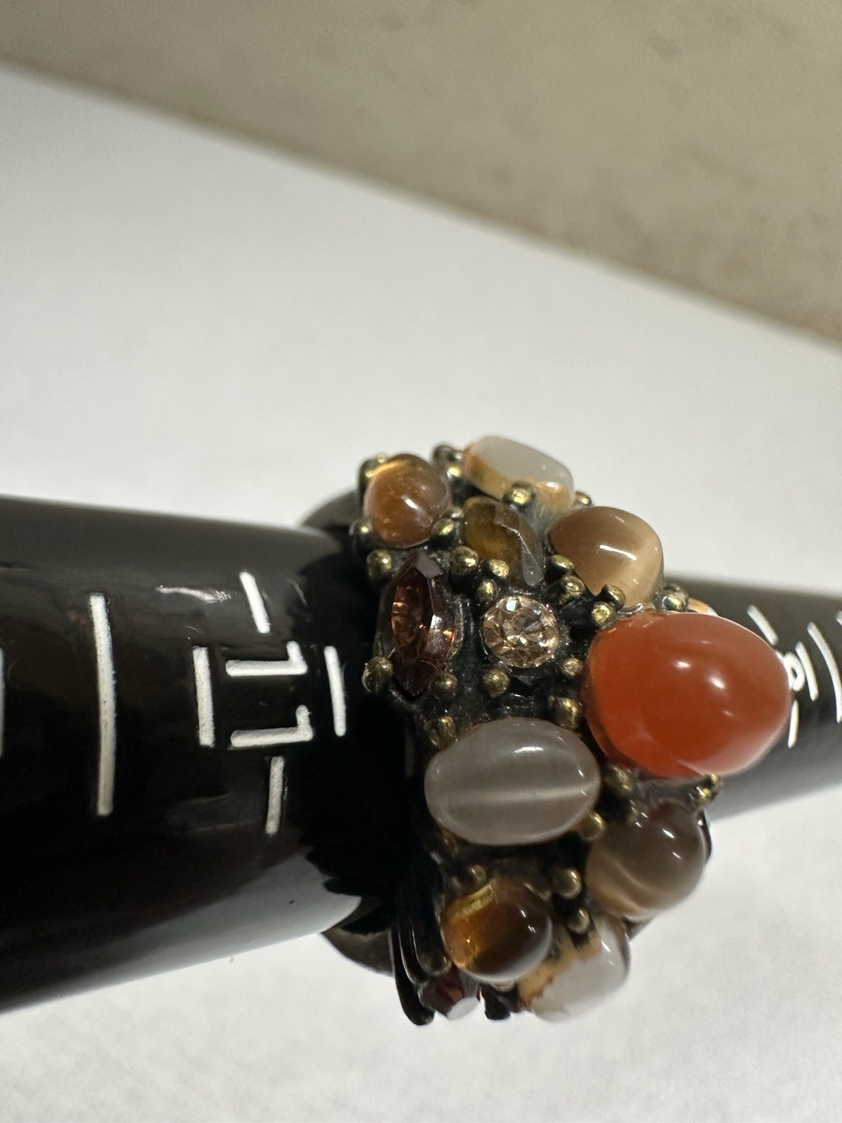 Stunning Solid Brass Ring With Multi-Colored Gemstones Sz 10 Beautiful