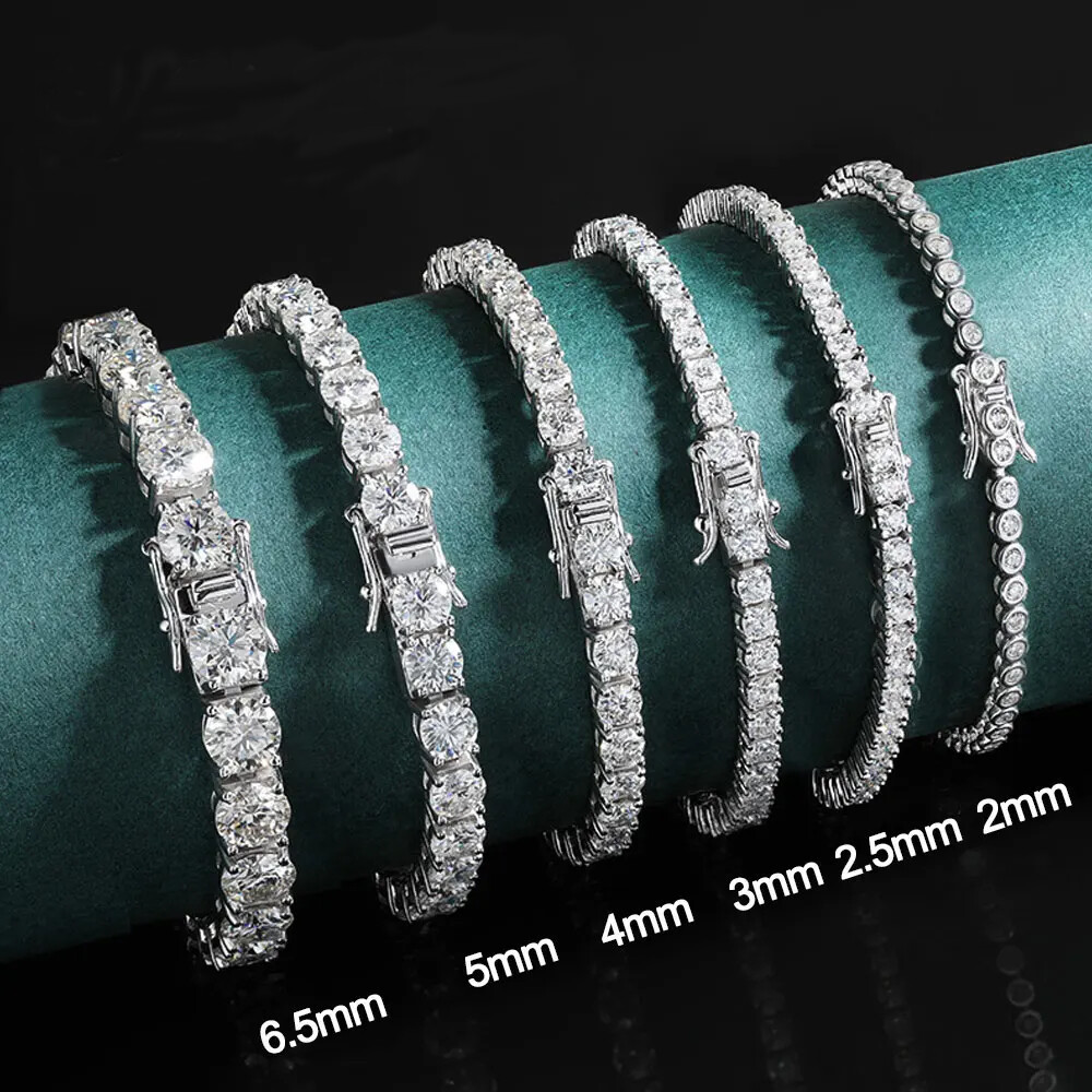US 2-6.5mm Tennis Bracelet SOLID 925 Sterling Silver MOISSANITE Passes Tester！