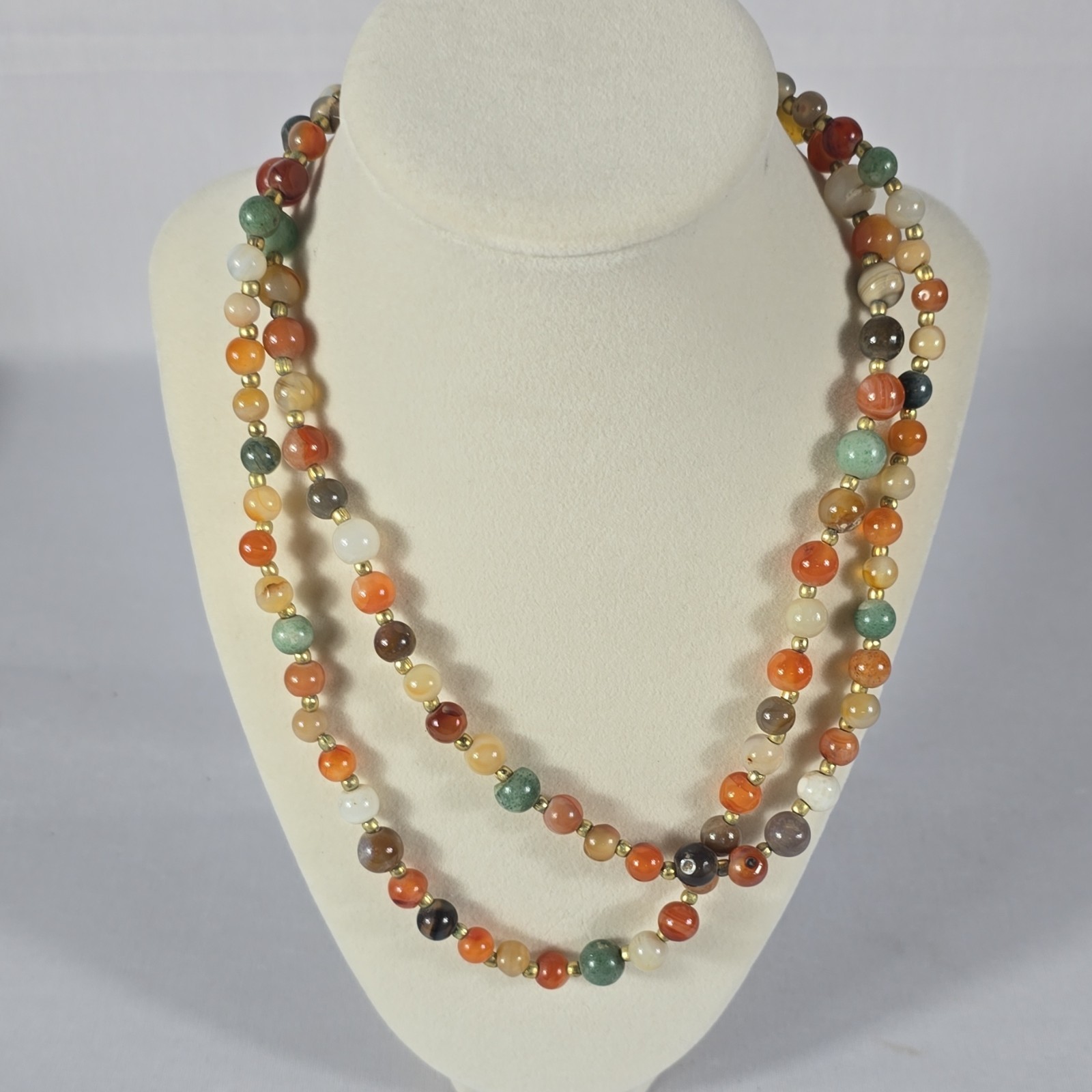 Collar de Cuentas de Piedras Naturales Ágata y Jaspe – Estilo Bohemio Vintage