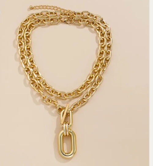 Chain Necklace Zara Pendant Hip Hop Gold Y2K Layered Link Punk Ring Toggle Thick