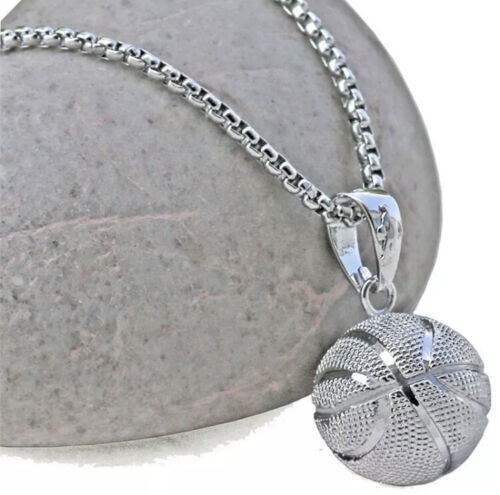 Silver Basketball Necklace, Mens Ball Pendant , NBA Hoops, Jordan, Lebron, Curry