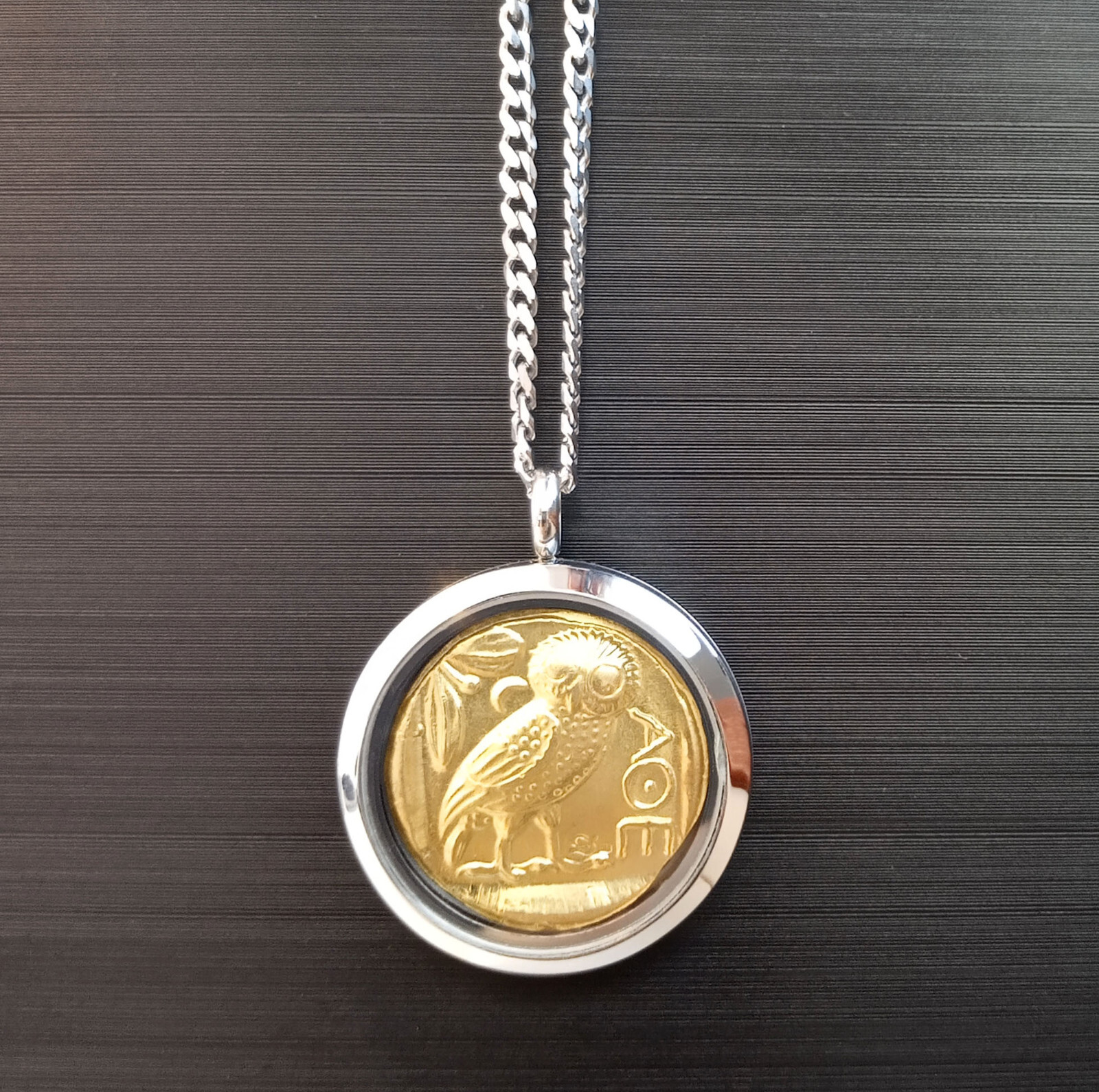Greek Mythology Owl of Athena Phoenix Ancient Greece Bird Coin Pendant Necklace
