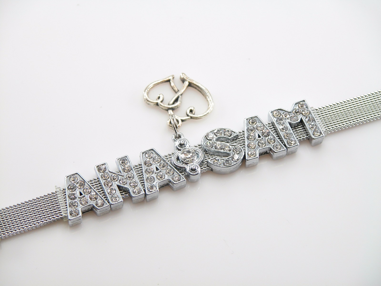 Personalized Customs Any Name Stainless Steel Wristband Bracelet RhinestoneCharm