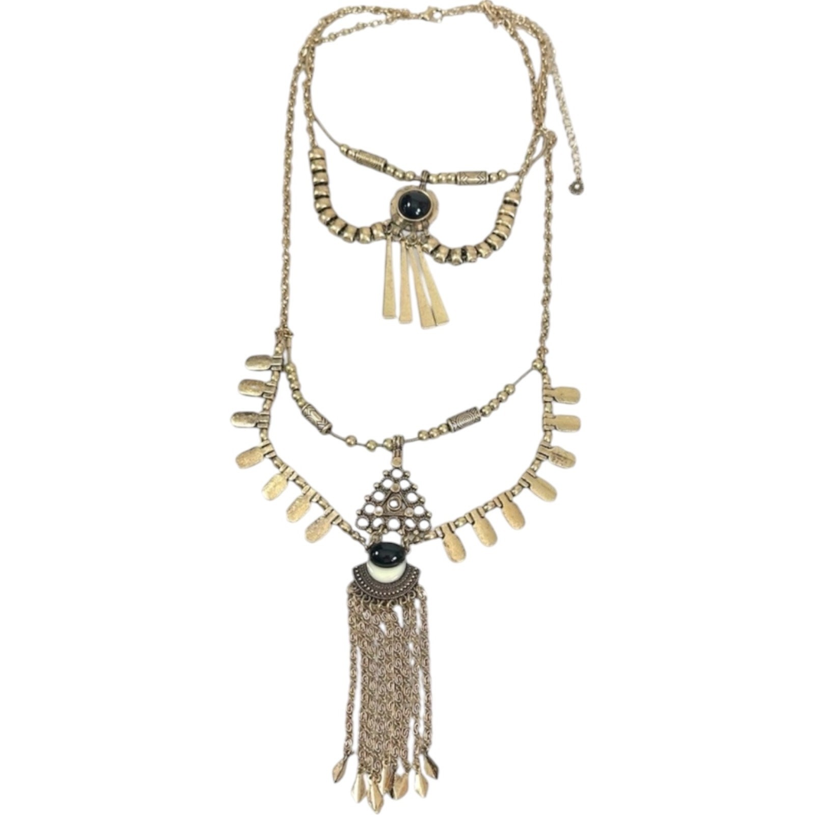 Free People Bring It Home Layered Necklace Gold Black Statement Bohemian Witchy