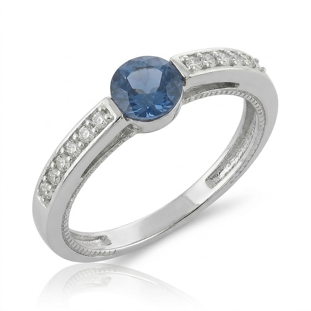 Color-Changing Fluorite Ring – 1.249ctw Blue Fluorite Solitaire with 12 Zircon