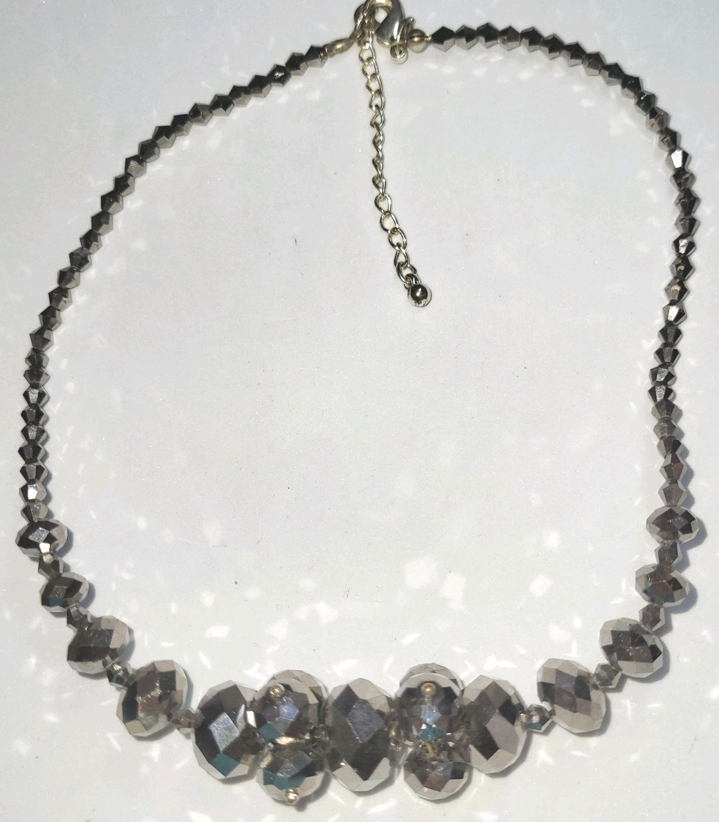 Hematite Glass Beaded Necklace 15″ Plus 2″ Extender Good Condition Pre Owned