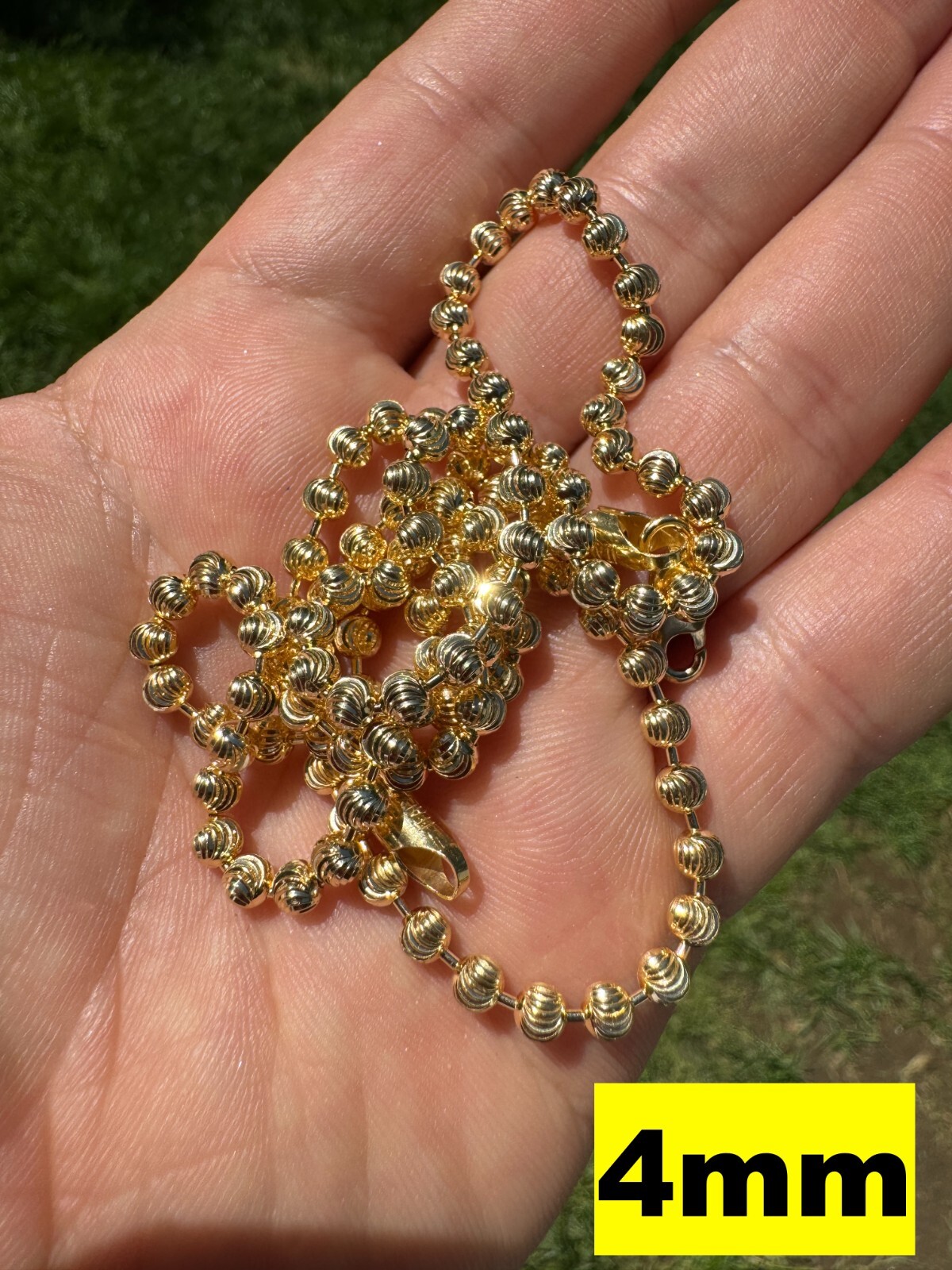 Ball Moon Chain SOLID 925 Silver 14k Yellow Gold Vermeil Hip Hop Diamond Cut