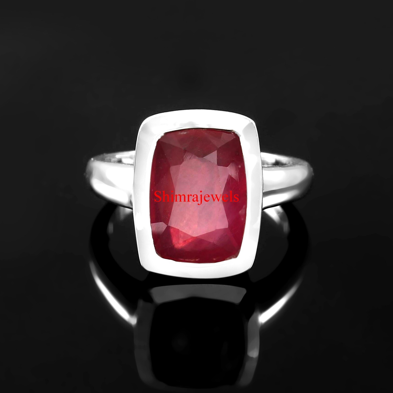 Heated Ruby Gemstone With 18k White Gold Plated Silver Women’s Ring #1197