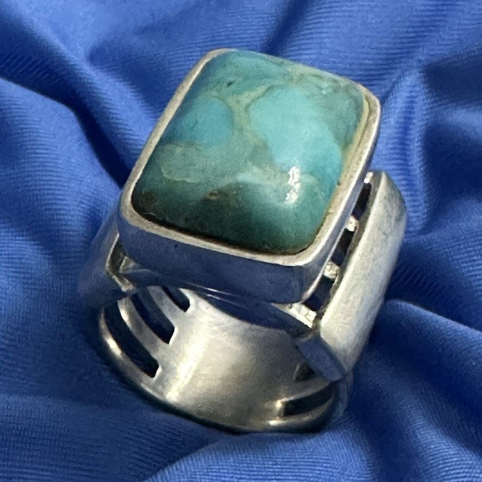 Barse 925 Sterling Silver Cushion Turquoise Bezel Set Band Ring Size 8.25