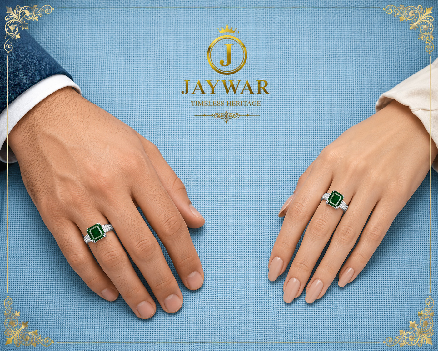 Jaywar Adjustable Emerald Ring Panchdhatu Silver Plated Unisex Men Women Gift