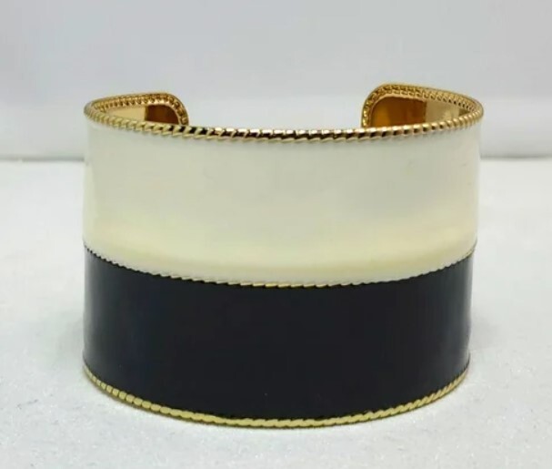 Black and white open cuff bracelet 2.5 inch diameter NWT