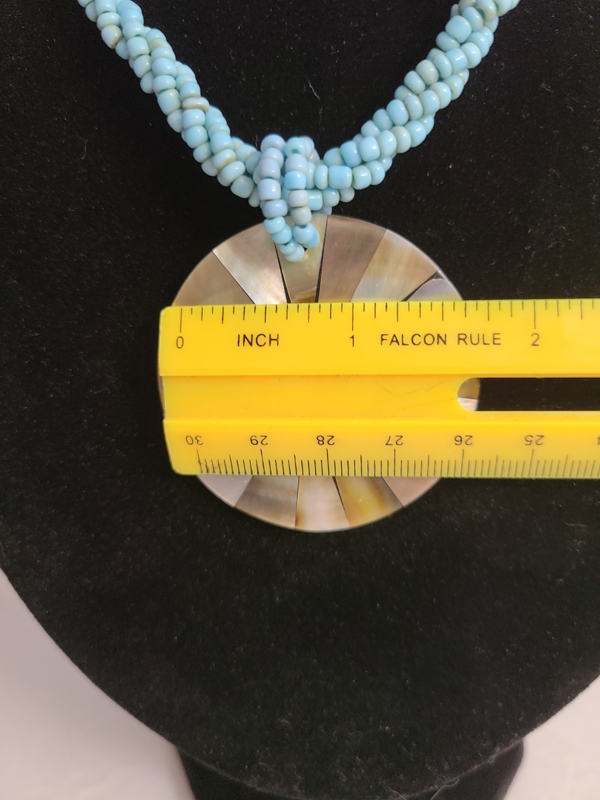 Beautiful Abalone Shell Sun Pendant Necklace Blue Seed Bead Colorful Boho Beach