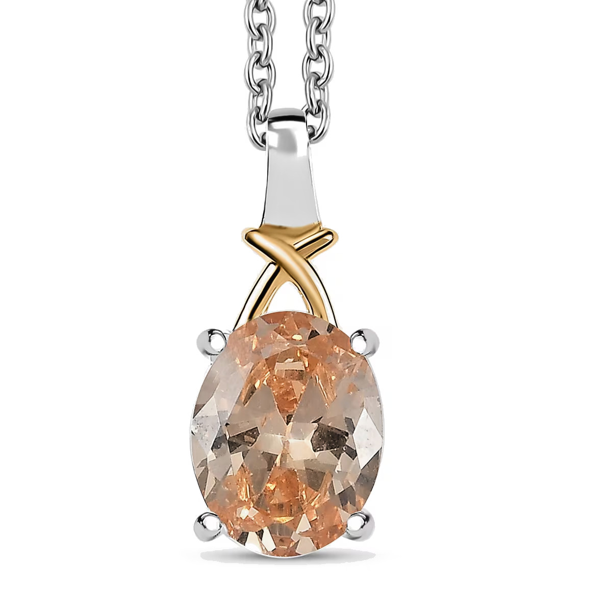 Oval Champagne CZ Pendant 14K YG over Sterling Silver 3.00ctw w/ 20″ Chain NEW