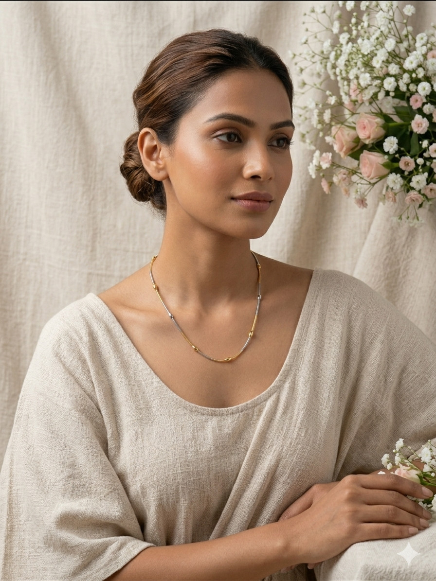 18kt Two Tone Yellow and White Gold Plated Ball Beads Chain Necklace 18 inch