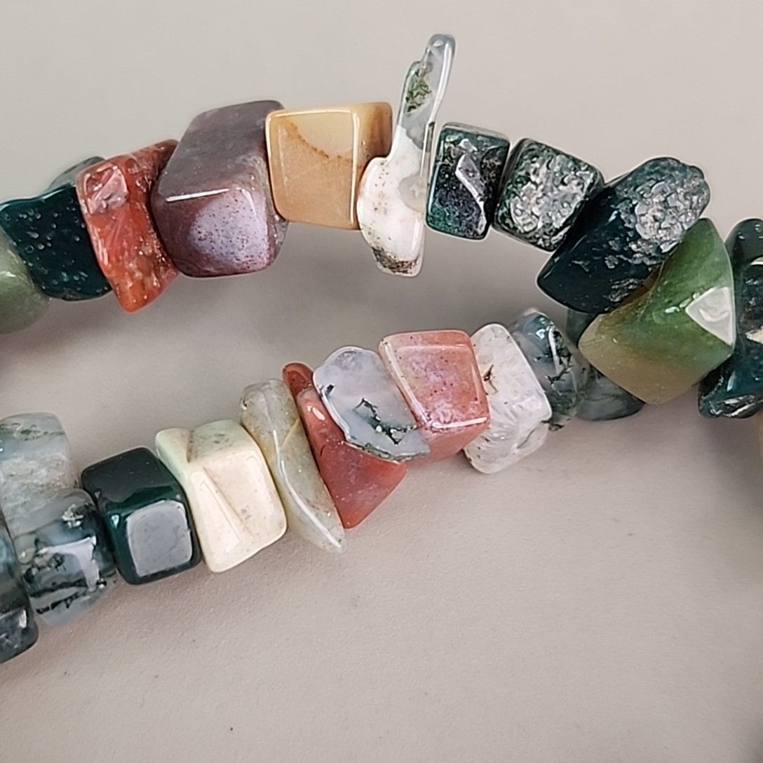 Stone Beaded Necklace Polished Chip Two Layered Jasper Variety 18.5″