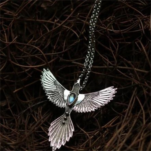 Tibetan Silver Phoenix Opal Pendant Necklace Women Men Gift
