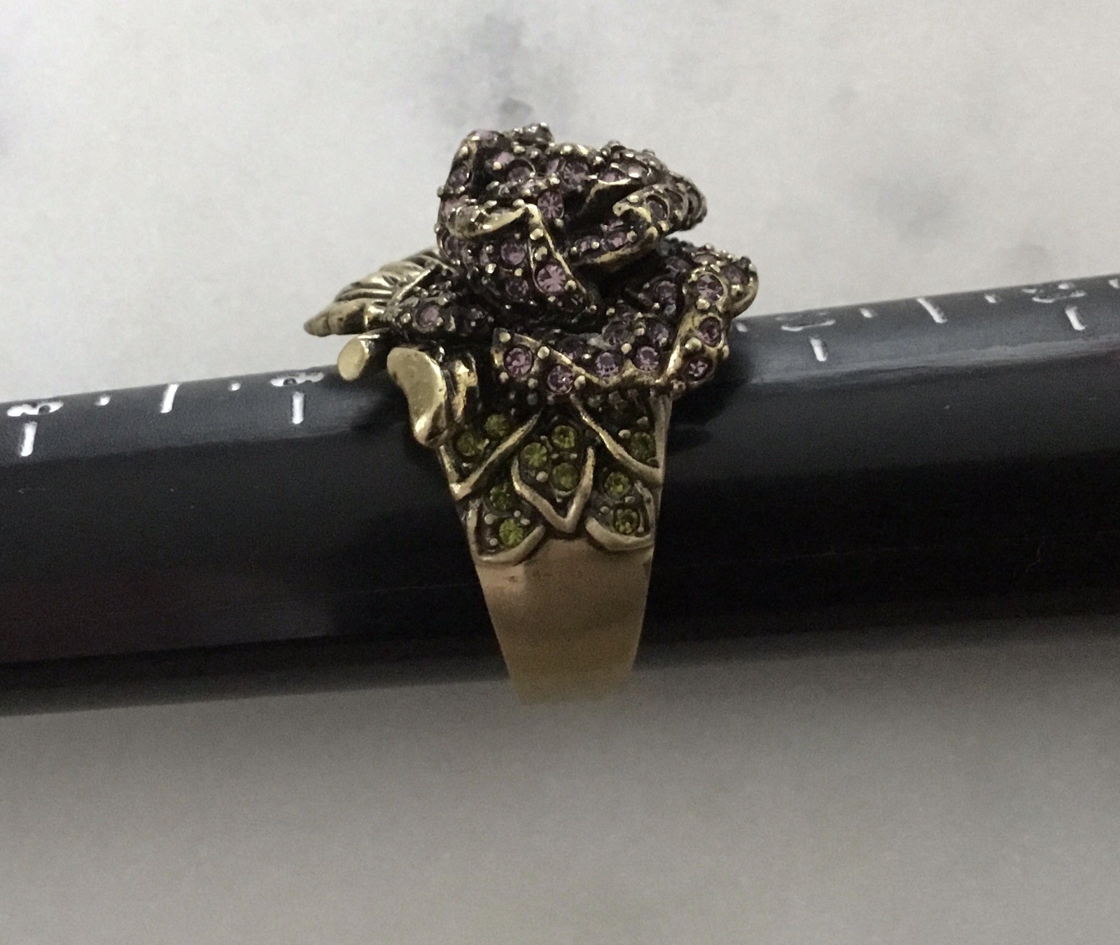 Heidi Daus Purple Rhinestone Rose Ring Size 10